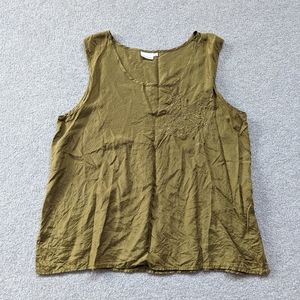 Vintage 100% Silk Sleeveless Top Pineapple Flower Embroidery